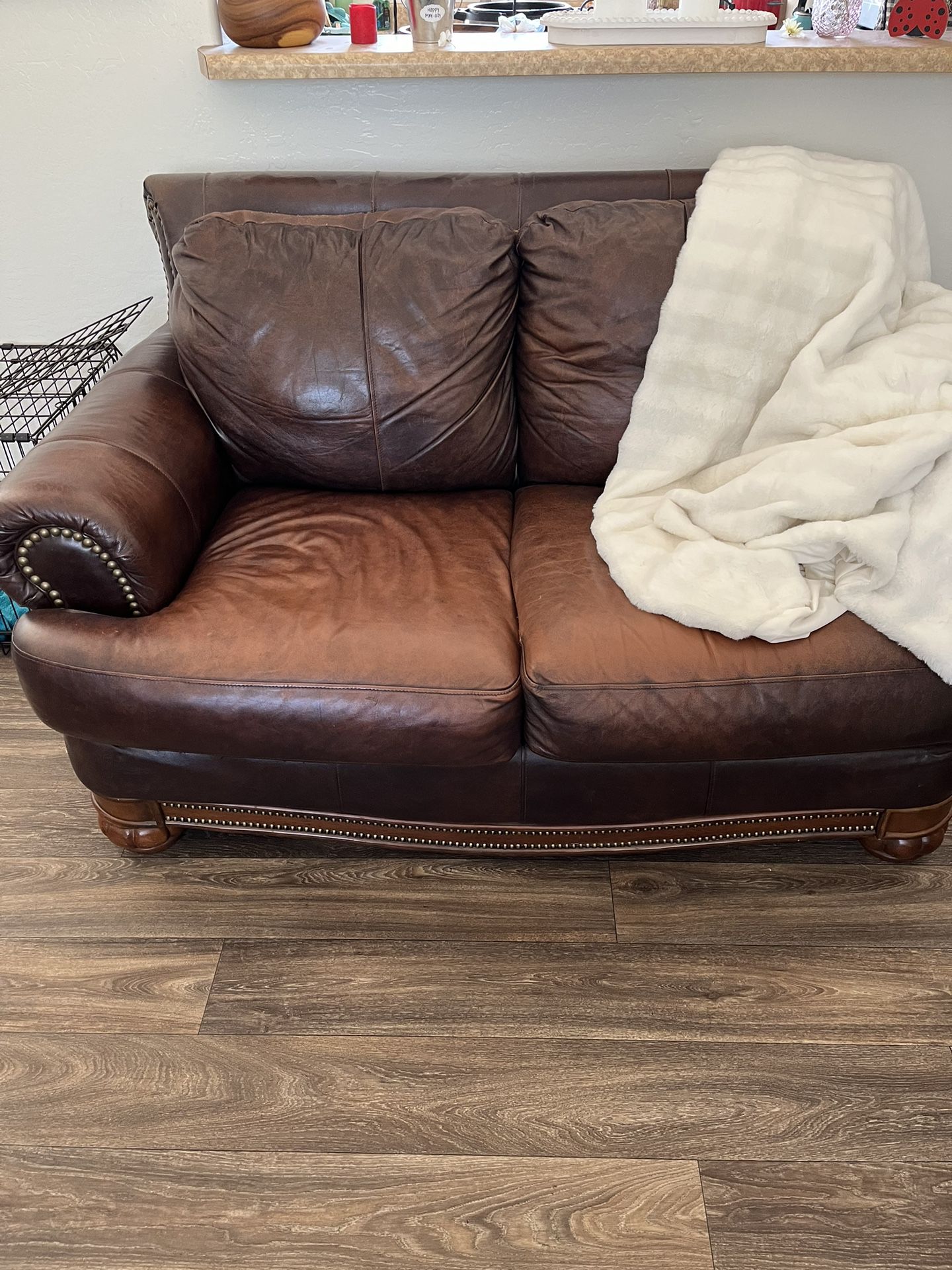 Rich Brown Leather Sofa and Love Seat