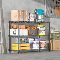 3-Shelf Adjustable Storage Shelves 35.1" W x 14" D x 36" H Metal Shelving Unit Heavy Duty Wire Rack Small Organizer with Shelf Liners for Kitchen Pant