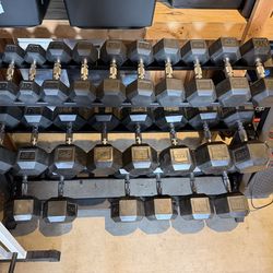 5lbs-80lbs hexagonal dumbbells with rack