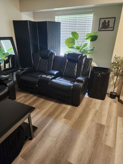 Black Leather Recliner Loveseat with Cup Holders