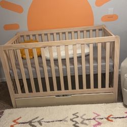 Light Wood Crib With Storage Drawer Underneath