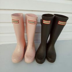 Pink and Dark Green Hunter Boots. US SIZE 1B/2G. GUC 