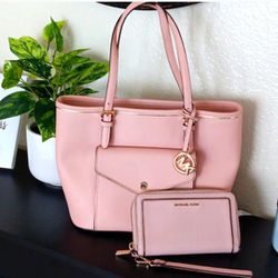 Michael Kors Blush Pink Handbag And Matching Wallet 