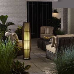 Allen + Roth 46” Bamboo Finish Floor Lamp Bronze Base Indoor Outdoor New In Box