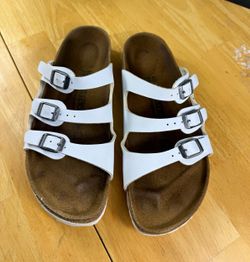 Birkenstock Florida Women's White Leather 3-Strap Buckle Slide Sandals EU 40