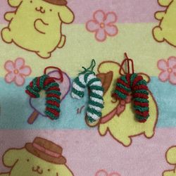 3 Handmade Crochet Christmas candy Cane