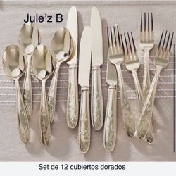 Princess House Set De 12 Cubiertos Dorados Nuevos En Su Caja 