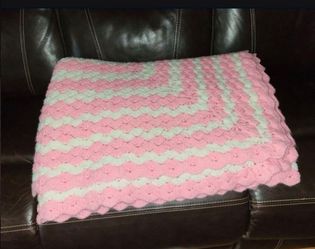 Blanket Pink And White Crocheted 66" X 104" Blanket, Comforter, Bedspread, Quilt