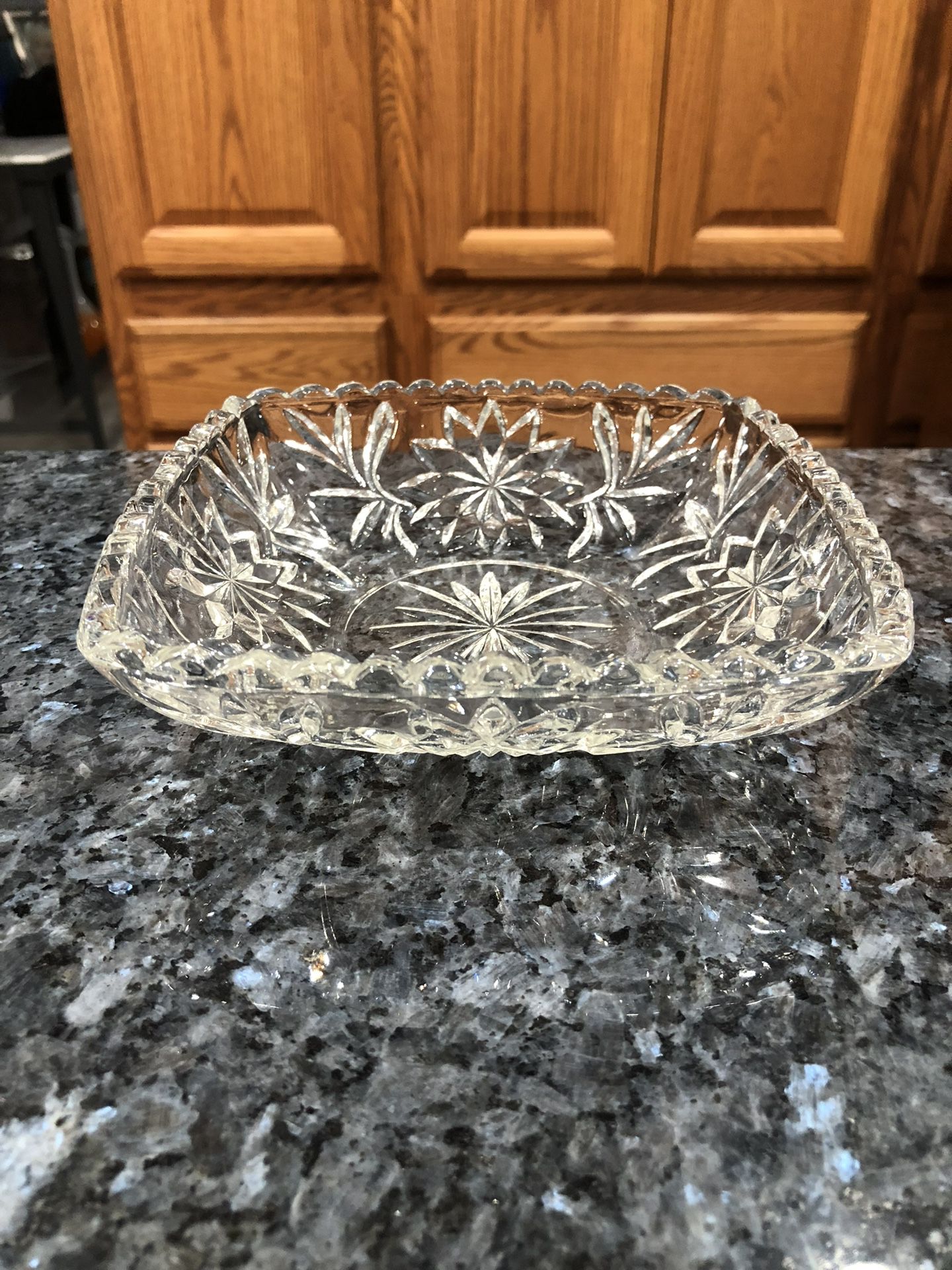 Vintage Clear Cut Glass Dish.  Shape Square.  Size 6 1/4 Inches.  Preowned Excellent Condition 