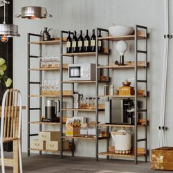 Bookcases and Bookshelves Triple Wide 5 Tiers Industrial Bookshelf with Baffles Large Etagere Bookshelf with Metal Frame for Living Room Home Office