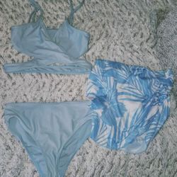 Girls 2 Piece Bathing Suit With Cover Up Skirt Size Large 10