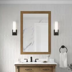 Home Decorators Collection Bellington 28 in. W x 40 in. H Rectangular Framed Wall Mount Bathroom Vanity Mirror in Almond Latte