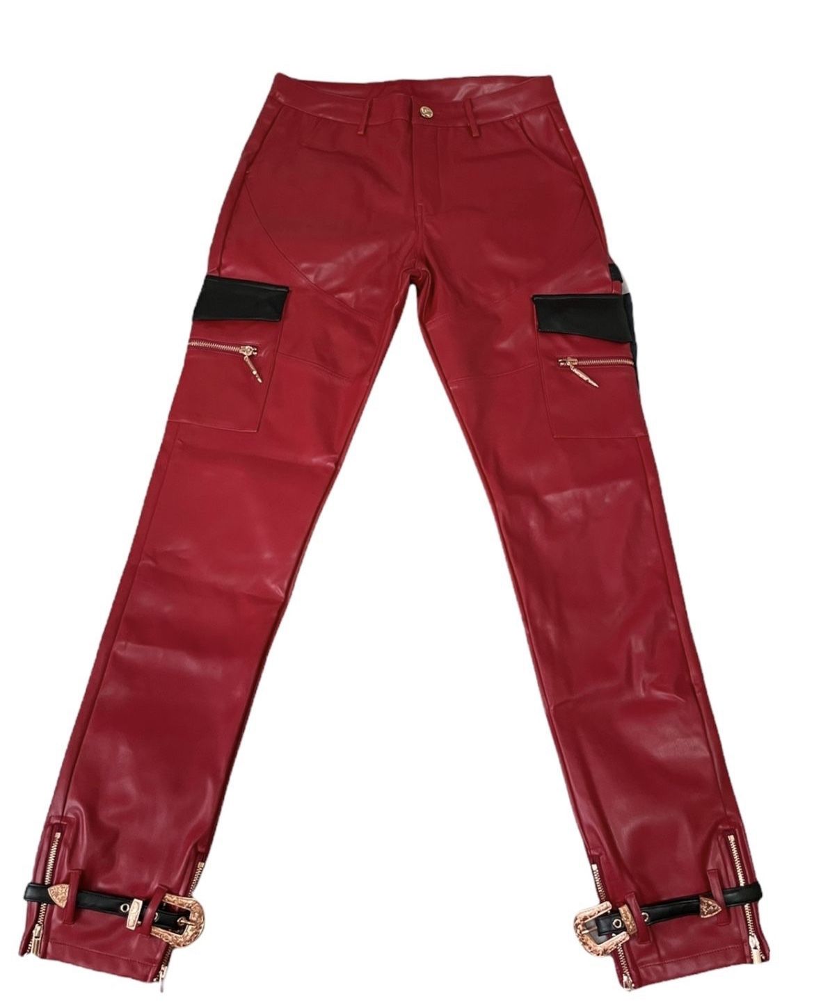 Red Leather Pants With Buckles