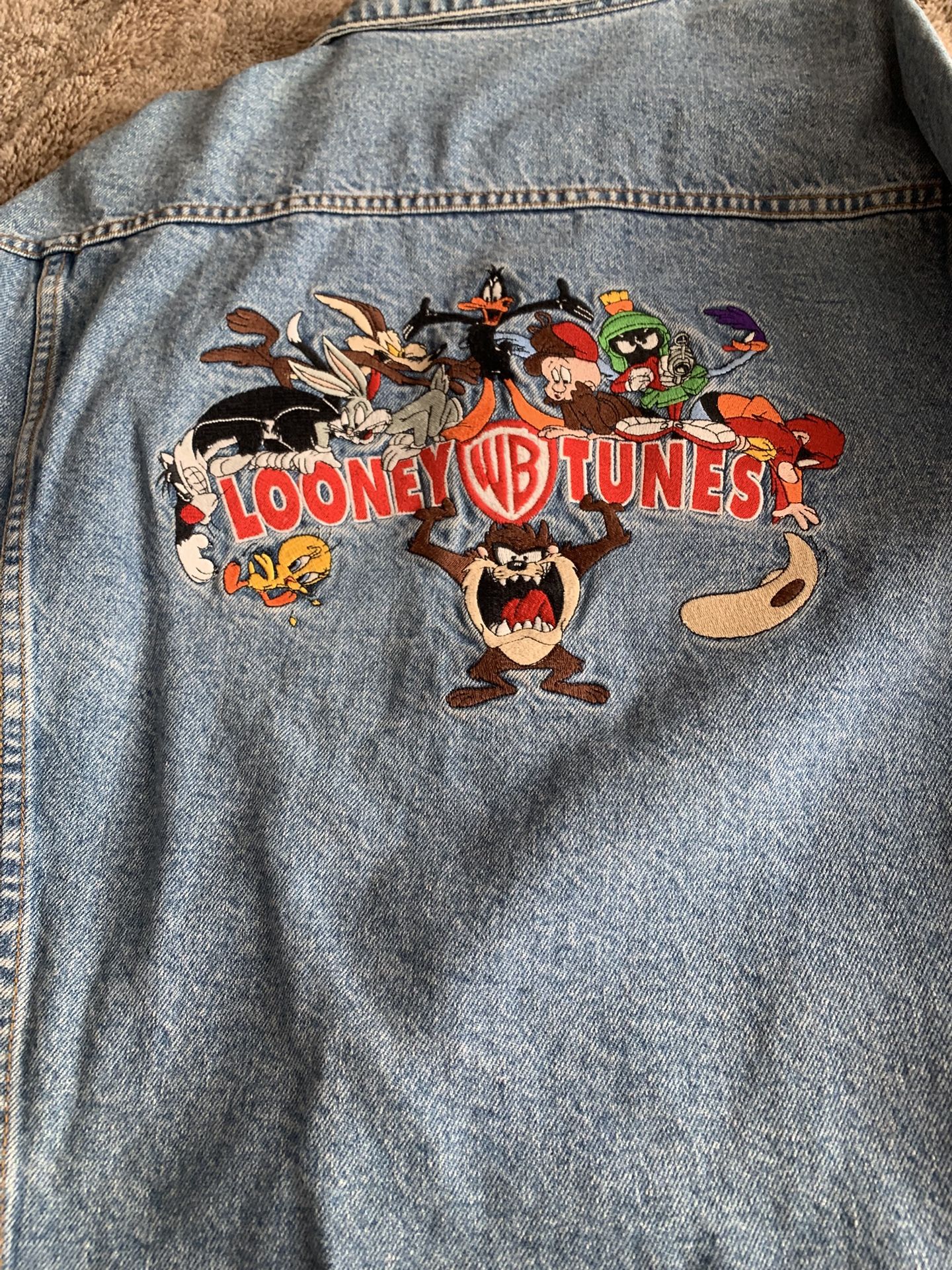 Vintage XXL Embroidered Warner Brothers Levi Jean Jacket