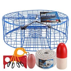 New Heavy Duty Crab Pot Trap Pacific 3 Tunnel with 2 Doors(30"Dia-10"Tall) Crabbing Kit for Dungeness