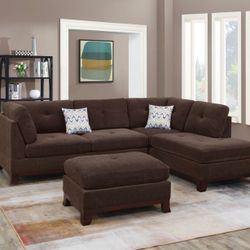 Beautiful! Sectional Sofa With Ottoman Chenille Fabric Material 