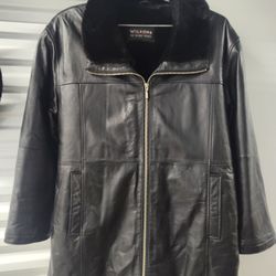 NEW CONDITION! WILSON HEAVY LEATHER FAUX FUR LINED JACKET WITH FAUX FUR HAT SZ XL