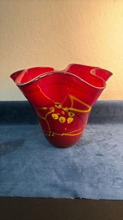 Fancy Large red vase about 12 inches at top thick glass