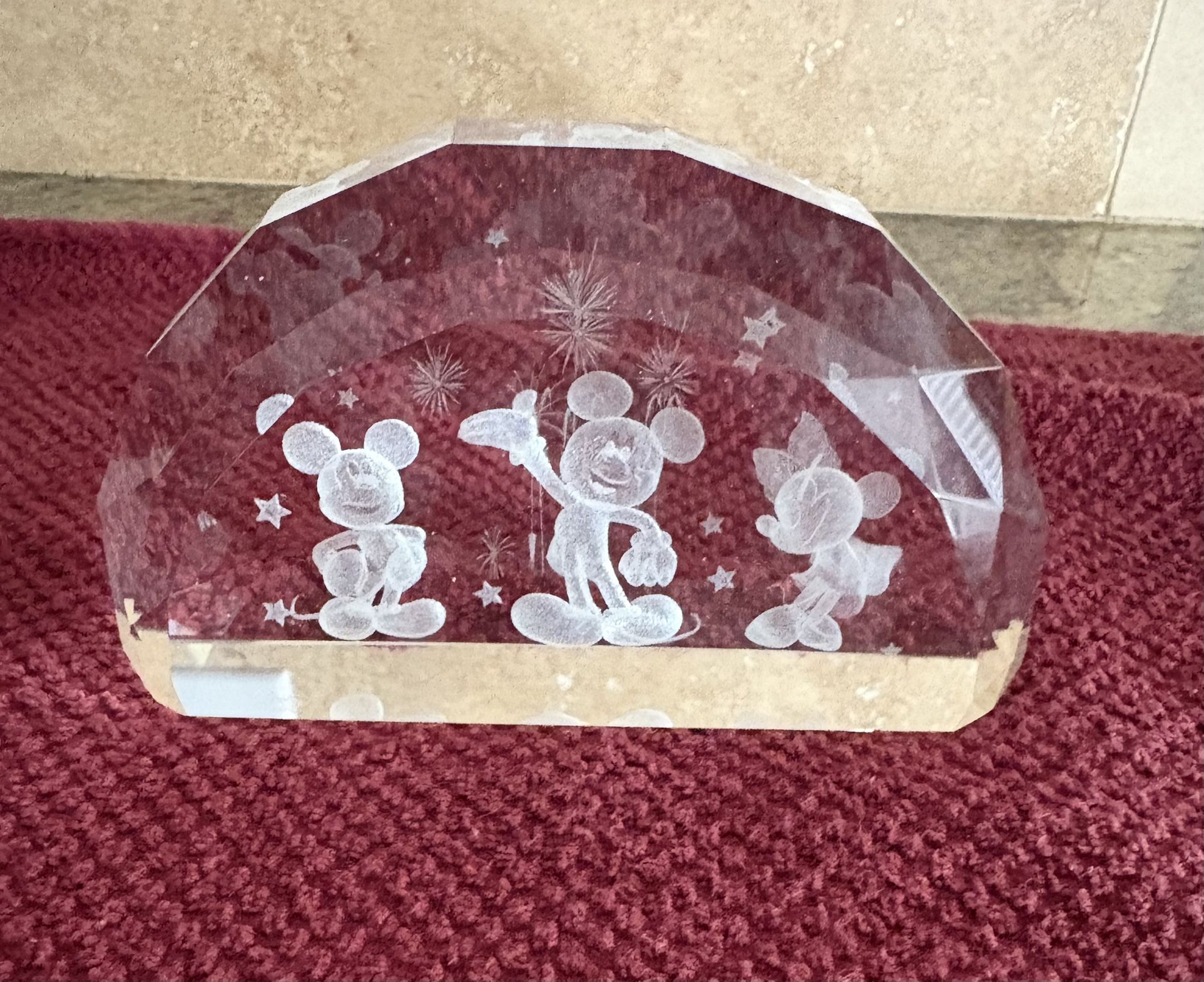 Disney 3D Mickey And Minnie Mouse Fireworks Glass Dome Paperweight 