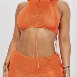 Distressed Orange Skirt Set. Small/xsmsl