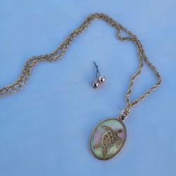 Pink And Gold Turtle Pendant Necklace