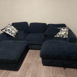 Blue Sofa Bed And Large Ottoman With Storage  