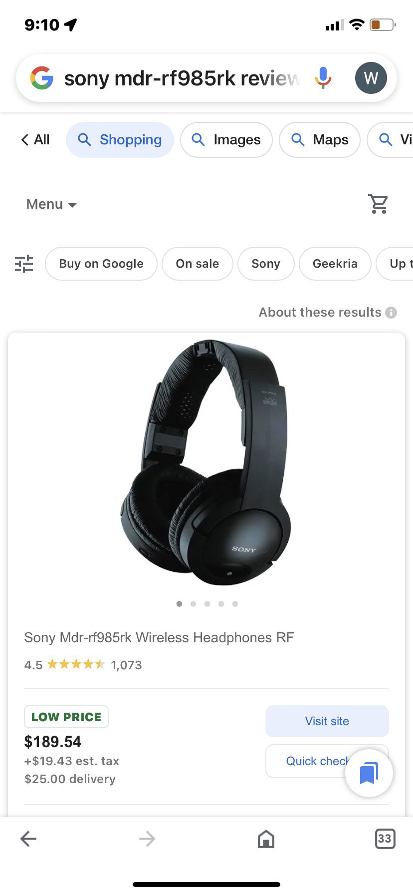 Sony Wireless Entertainment Headphone MDRRF985RKVersion New in Package.