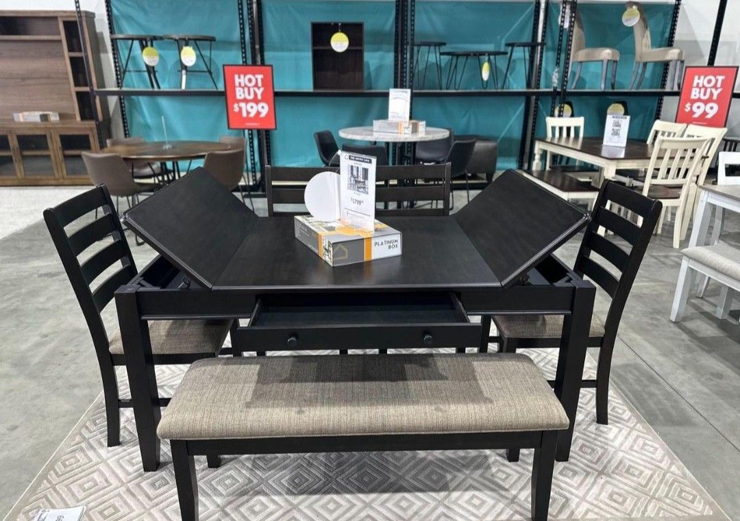 Ambenrock Dining Table With Storage/4 Chairs And A Bench ♠️♠️