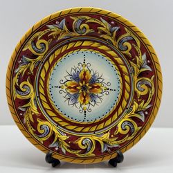 Tabletop Gallery Renaisance Hand Painted Plate Red Golden Yellow 