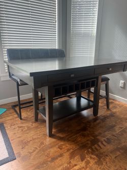 Bar height table, 2 chairs, 1 barstool and bench