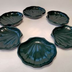 Lot Of 6 Vintage Pfaltzgraff USA Clam Shell Soap Dish Tray GREEN Ceramic