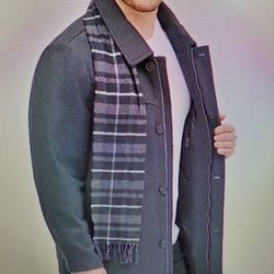 Big &Tall Dockers  Wool-blend Coat w/scarf Size: XL Tall --New--Color GRAY