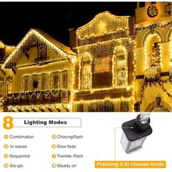 Christmas Lights Outdoor Decorations 416 LEDs 34 FT 8 Modes Curtain String Light with 78 Drops, Waterproof Clear Wire LED Light for Christmas Party De