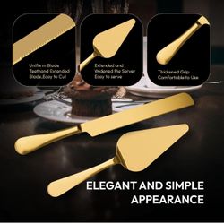 New Beautiful Gold Celebration Cake Knife Cutting Set 