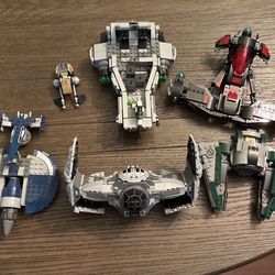 Star Wars Lego Ships. Builds Only: Tie Advance Prototype, Yodas Star fighter, General Grievous Ship, First Order Snow Speeder Etc