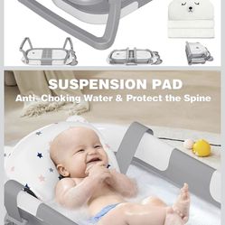 Baby Bathtub for Newborn with Thermometer, Collapsible, Soft Cushion,Portable