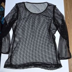 Unisex/Women Black Fishnet Crop Top Size Large Goth/Punk/Alt/Grunge Semi-stretch