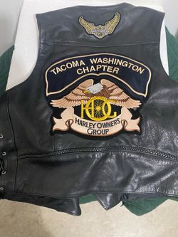 Leather Riding Vest Tacoma Hog Patch with Pins XL