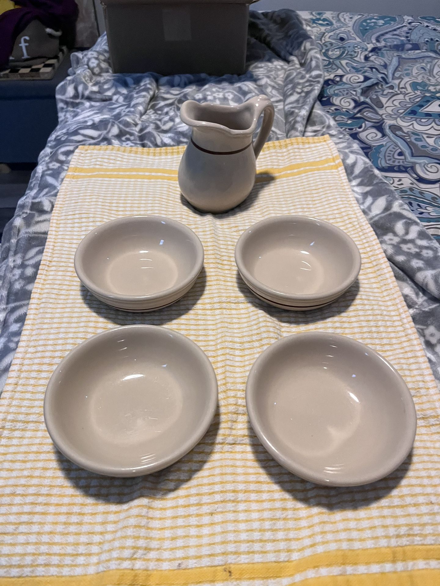 Buffalo China Pitcher Vintage Restaurant Ware Creamer Pitcher And 4 Small Plates