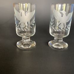 Pair Of Beer Or Highball Glasses  Eagle Etching And Cut  Glass 2nd Set Available 
