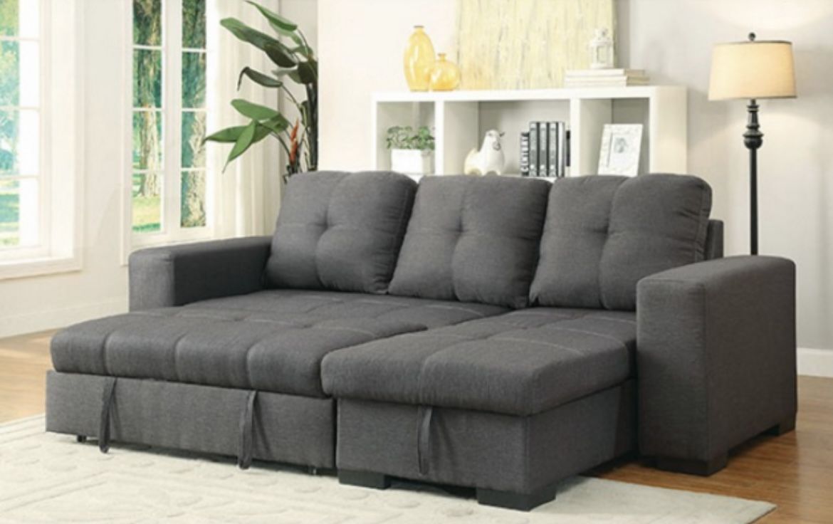 Gray Sectional Sofa With Pullout (Free Delivery)