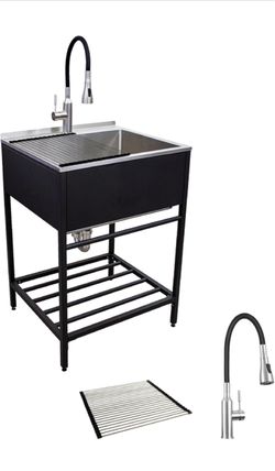 Brand new Transolid 25 in. x 22 in. x 34.3 in. 18-Gauge 304 Stainless Steel Freestanding Laundry Utility Sink with Wash Stand, Dual-Spray Faucet, Drai