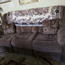 3 Piece Couch Set Brown With Manual Recliners
