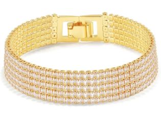 14K Gold Plated Women’s Tennis Bracelet – Sleek CZ Line Bracelet, Fits 6.0"–7.2" Wrist – Sparkly Everyday Jewelry Gift, Contemporary Tennis Bracelets