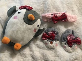 Hallmark Baby Christmas girl penguin head band & booties
