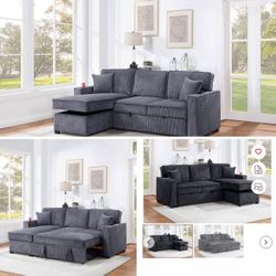$369 Sectional Couch Pull Out Bed With Storage Plus USB Cup Holder 