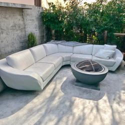 Modern Miami White Pearl Italian Leather 82in by 82in 3pc Sectional Sofa
