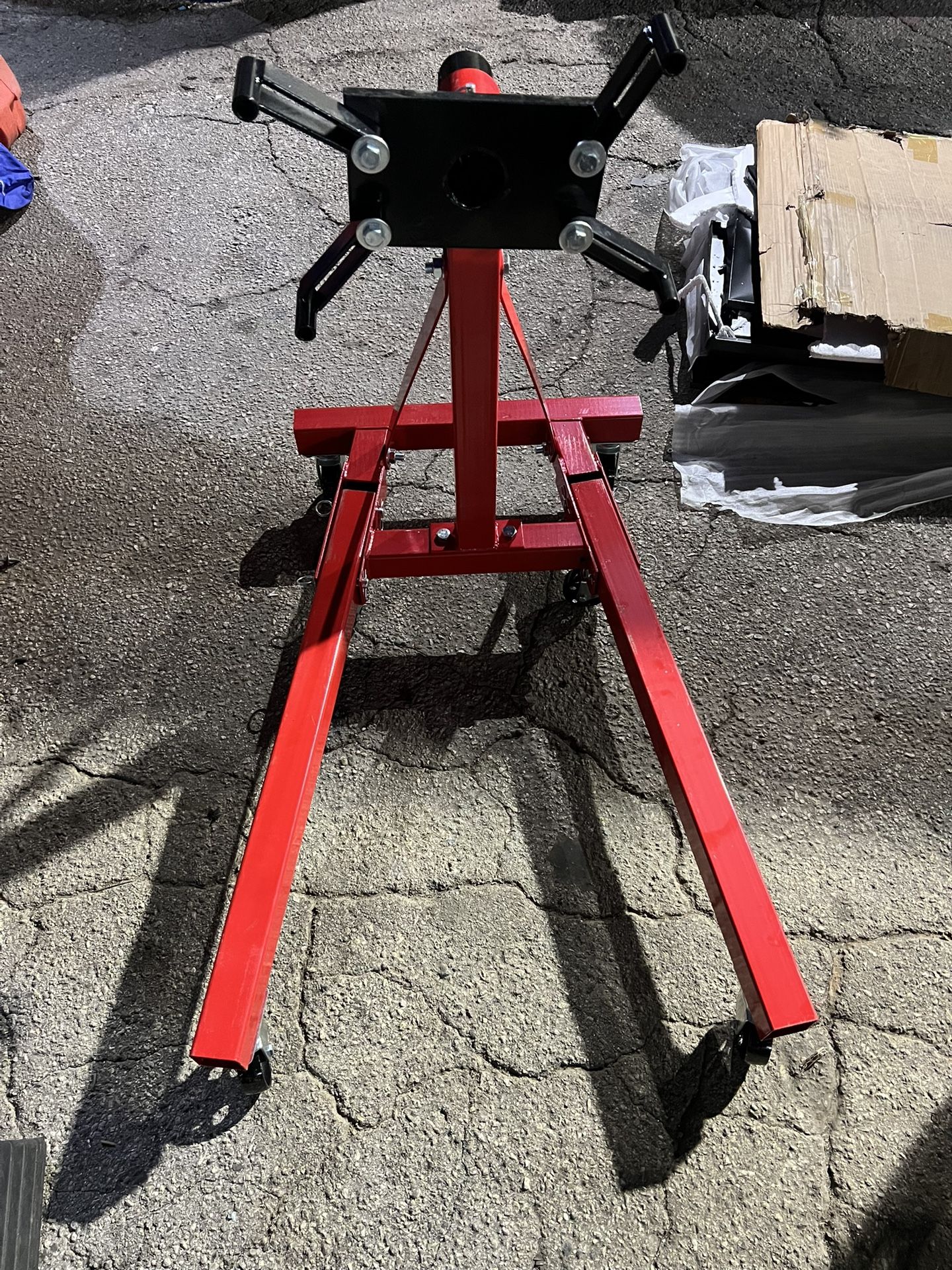 360 Degree Rotating Head Engine Motor Stand 2000Lb Capacity with 6-Casters, 4 Adjustable Arms, Red
