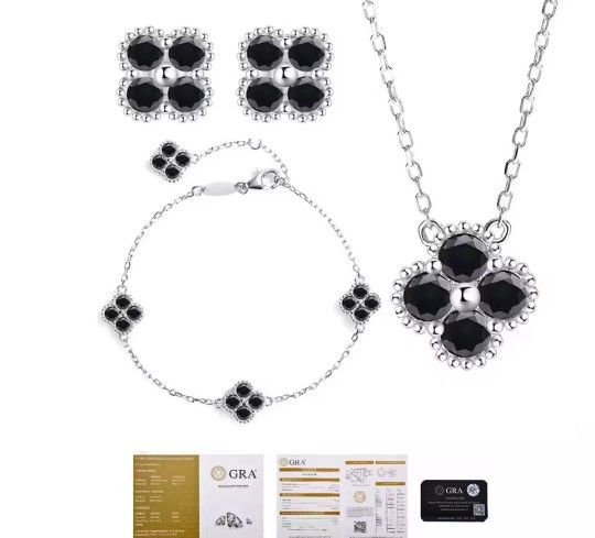 Black Moissanite Clover Leaf Jewerly Set