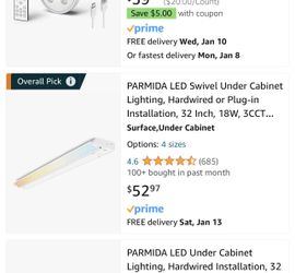 PARMIDA LED 32" Under Cabinet Light Adjustable Lens, Kitchen Counter Strip Light